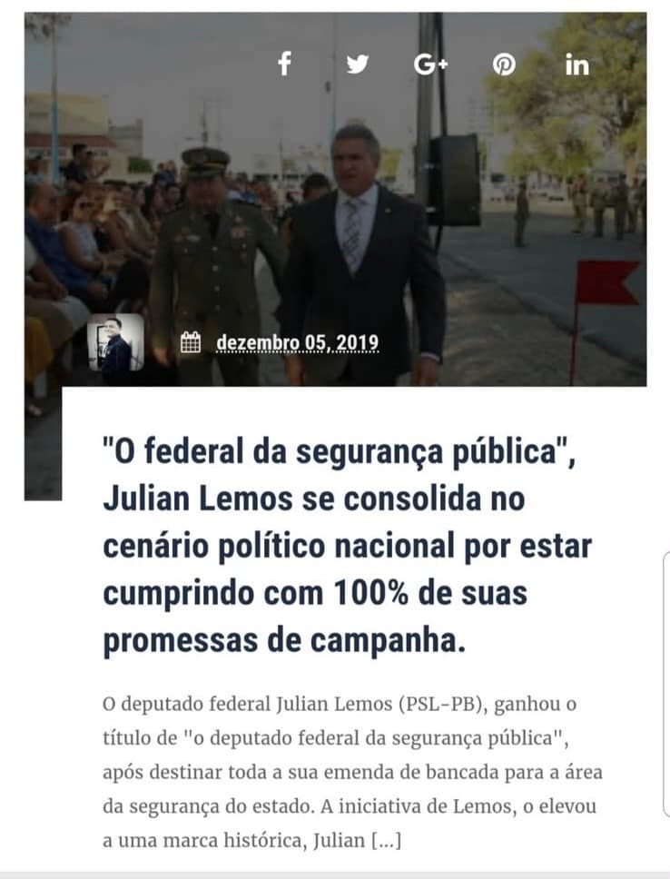 Reprodução de matéria: Julian Lemos, "o federal da segurança pública"